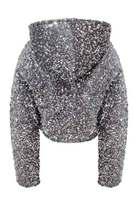 Бомбер - пуховик (куртка) "Гретэль" графит, серебристые пайетки