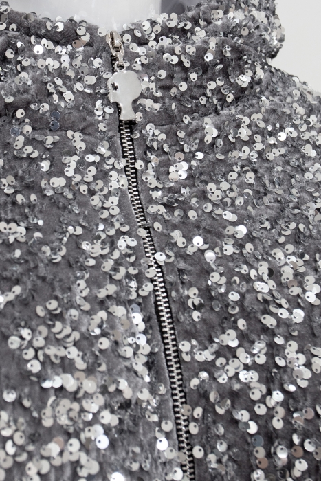 Бомбер - пуховик (куртка) "Гретэль" графит, серебристые пайетки