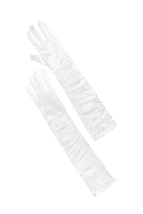 Перчатки белые, атлас (шелк), со сборками