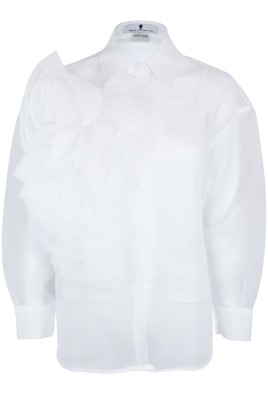 Блуза "Олби" белая, органза с крупной брошью