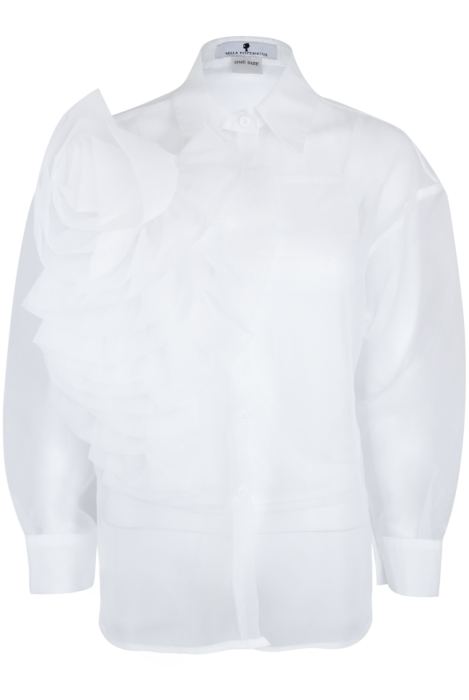 Блуза "Олби" белая, органза с крупной брошью