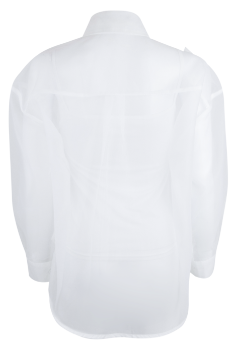 Блуза "Олби" белая, органза с крупной брошью