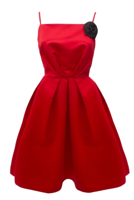 Платье "Сесилия" красное, пышное, на брителях + брошь "роза"