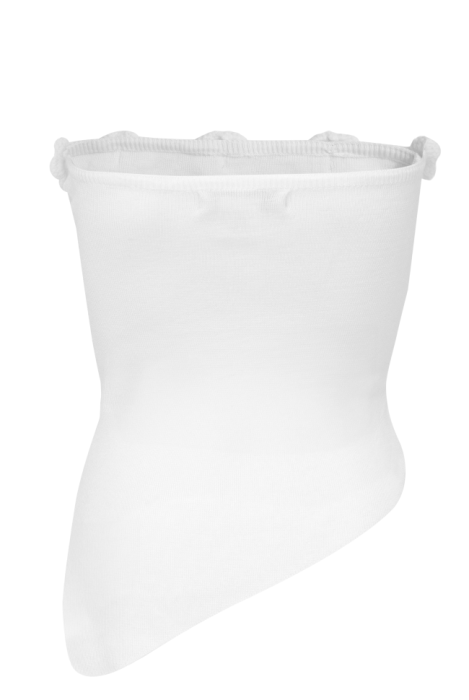 Топ "Буже" Белый Трикотажный ,Ассиметричный , с Белыми вязанными цветами