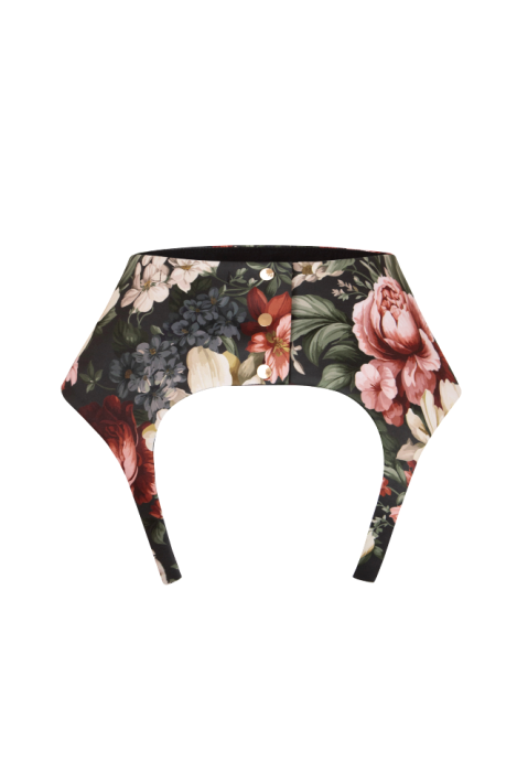 Пояс-корсет "Бари" черный, принт пионы