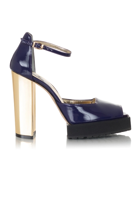 Босоножки "Альба" лак фиолетовые, каблук золотистый