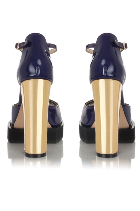Босоножки "Альба" лак фиолетовые, каблук золотистый