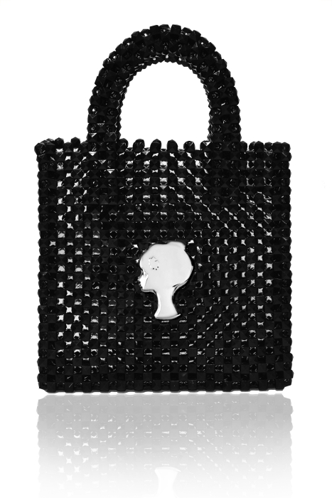 Сумка "Барокко" черная,  с ЛОГО, из акриловых бусин, кутюр 