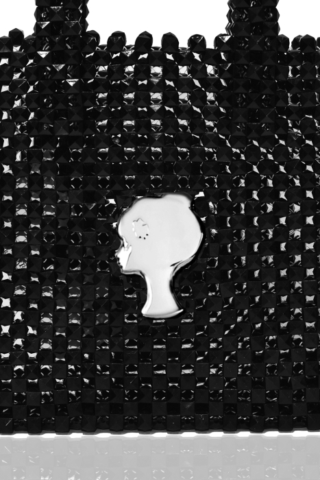 Сумка "Барокко" черная,  с ЛОГО, из акриловых бусин, кутюр 