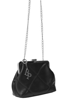 Сумка "ридикюль" черная, стеганая, эко-кожа