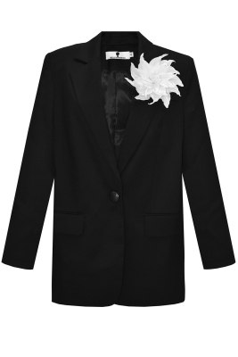 Пиджак - жакет "Вильям" черный, с брошью "лилия"