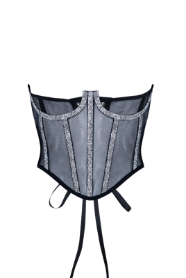 Пояс - корсет "Ангелика" черный, с серебристыми мелкими камнями