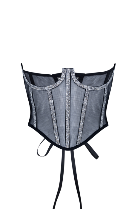 Пояс - корсет "Ангелика" черный, с серебристыми мелкими камнями
