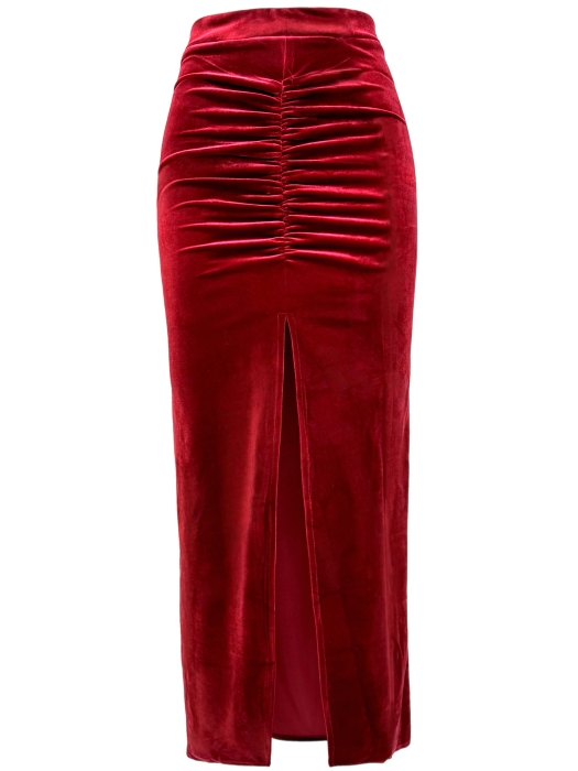 Юбка "Жюр", миди, бордо, бархат, карандаш, с драпировкой, 90 см