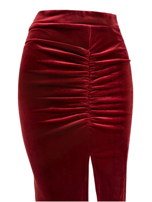 Юбка "Жюр", миди, бордо, бархат, карандаш, с драпировкой, 90 см