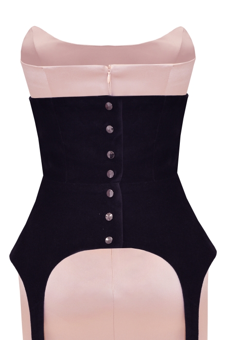 Платье "Джулия" бежевое, атлас, с корсетом бархат