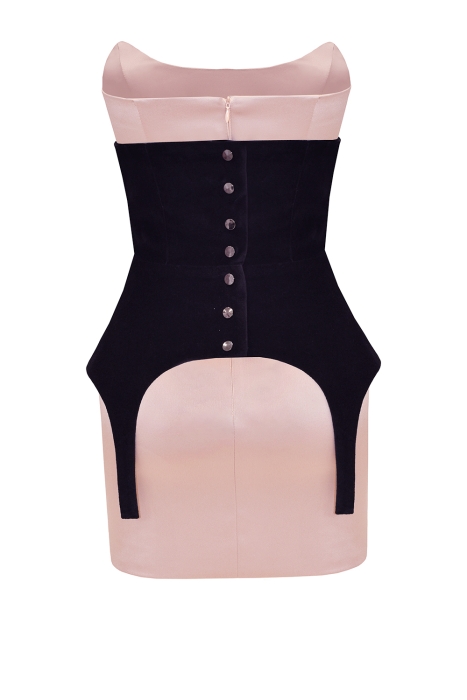 Платье "Джулия" бежевое, атлас, с корсетом бархат