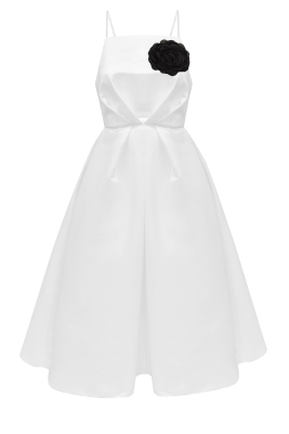 Платье "Сесилия" белое, пышное, на бретелях + брошь роза