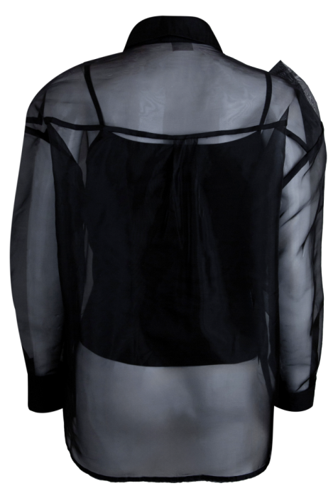 Блуза "Олби" черная, органза с крупной брошью