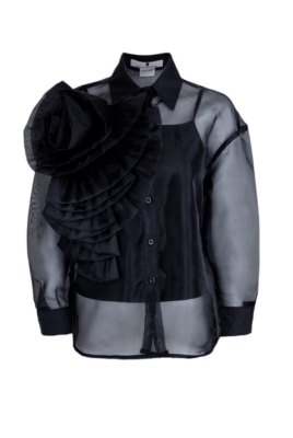 Блуза "Олби" черная, органза с крупной брошью