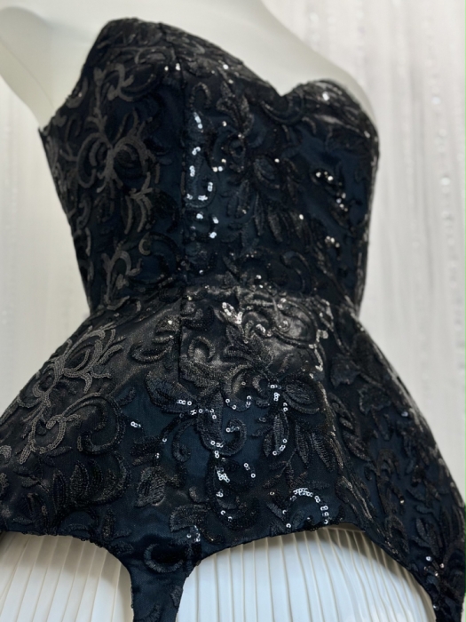 Топ - корсет - баска "Лэсли" , черный, вечерний, кружево с вышивкой и пайетками