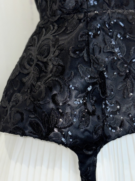 Топ - корсет - баска "Лэсли" , черный, вечерний, кружево с вышивкой и пайетками