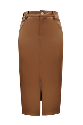 Юбка "Адреа" коричневая, миди, эко - кожа