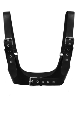 Пояс-корсет (ремень) черный, с лямками, широкий, эко-кожа плотная