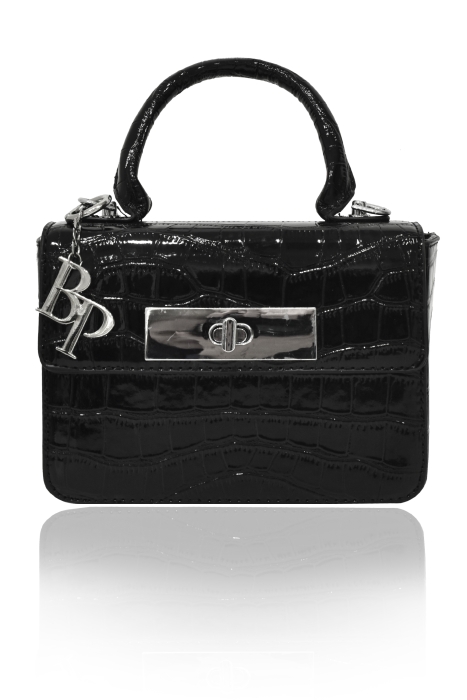 Сумка "Илия" черная, эко-кожа, имитация кожи крокодила