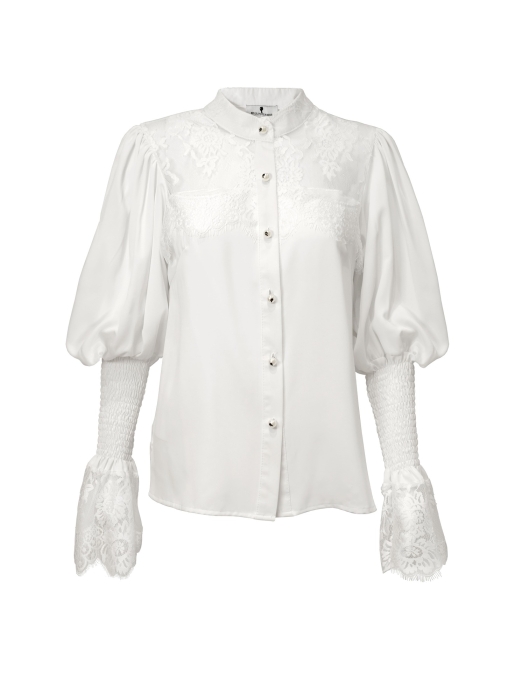 Блуза "Луиса" белая, с кружевом, рукава "венгерка"