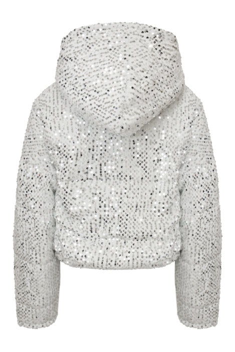 Бомбер - пуховик (куртка) "Гретэль" белый, серебристые пайетки