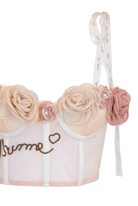 Топ-Корсет "Объемные крупные цветы" Пудрово-Розовый
