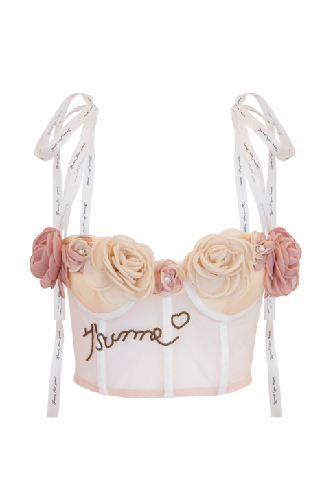 Топ-Корсет "Объемные крупные цветы" Пудрово-Розовый