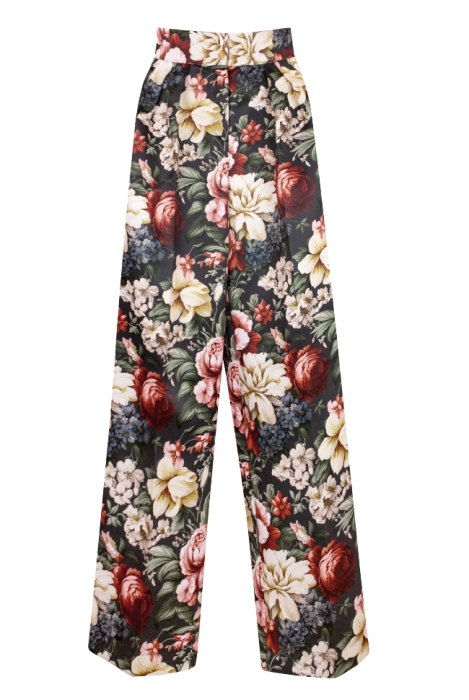 Брюки "Лорайн" черные, цветочный принт, палаццо
