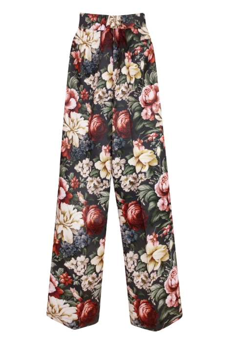 Брюки "Лорайн" черные, цветочный принт, палаццо