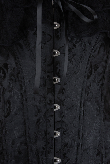 Корсет - пояс черный, высокий, жаккард (узор), на завязках, кружевные рукава