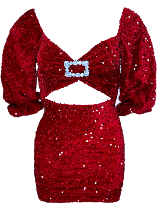 Платье "Сельвен" мини, бордо, красное, бархат, пайетки, фигурный бюст