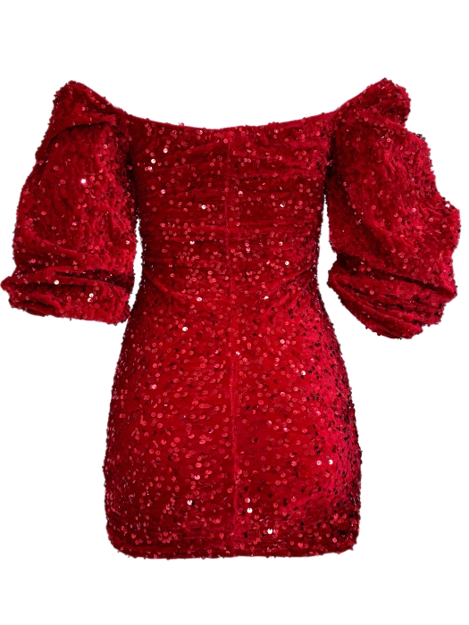 Платье "Сельвен" мини, бордо, красное, бархат, пайетки, фигурный бюст