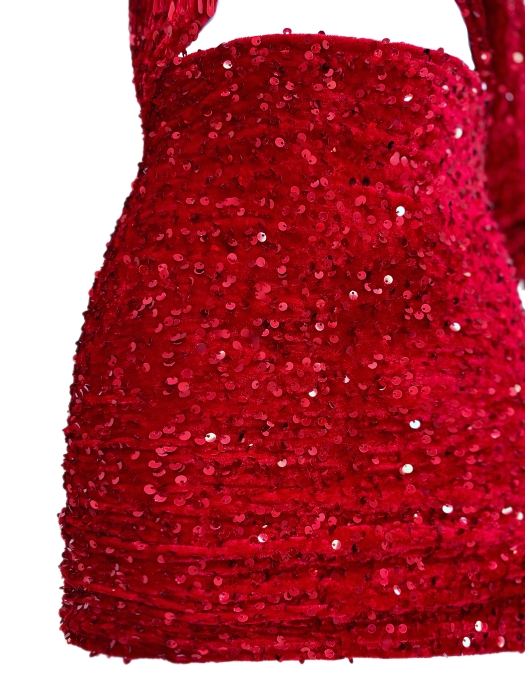 Платье "Сельвен" мини, бордо, красное, бархат, пайетки, фигурный бюст