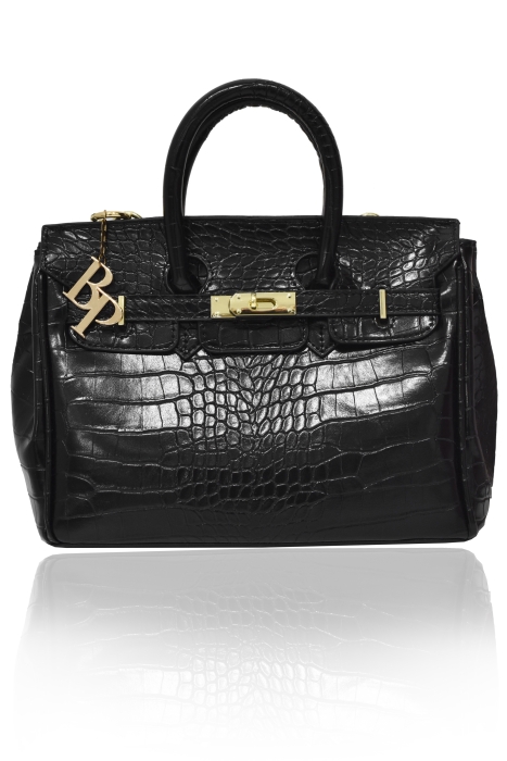 Сумка "Хеллен" черная, эко-кожа, имитация кожи крокодила, миди
