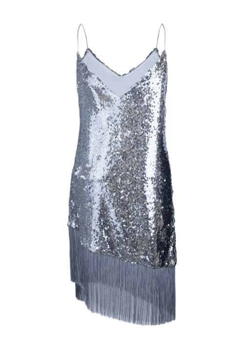 Платье - комбинация "Полли" белая, серебристые пайетки с тесьмой