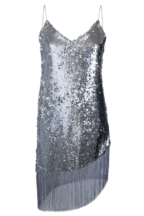 Платье - комбинация "Полли" белая, серебристые пайетки с тесьмой