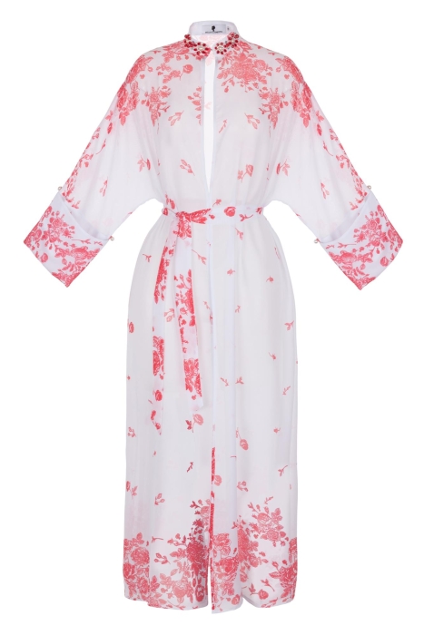 Кимоно "Дзен" молочный, красный принт