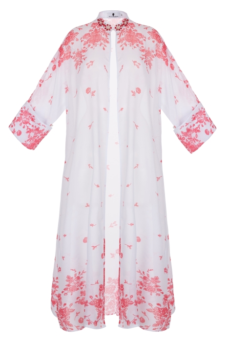 Кимоно "Дзен" молочный, красный принт