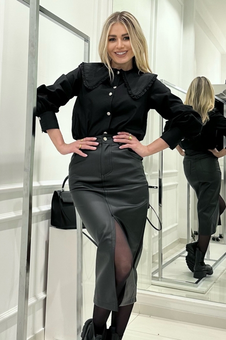 Юбка "Адреа" черная, миди, эко - кожа