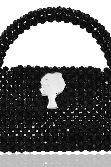 Сумка "Барокко" черная,  с ЛОГО, из акриловых бусин, кутюр