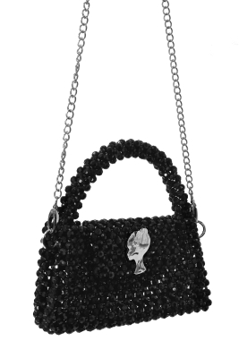Сумка "Барокко" черная,  с ЛОГО, из акриловых бусин, кутюр