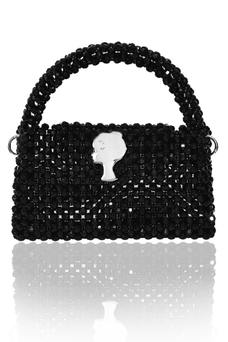 Сумка "Барокко" черная,  с ЛОГО, из акриловых бусин, кутюр