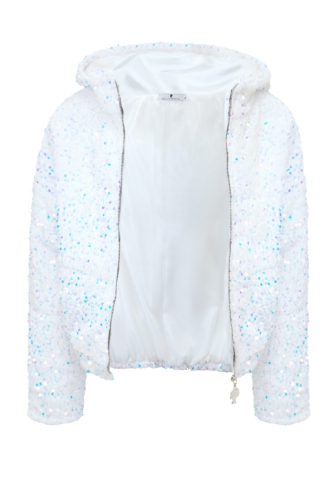 Бомбер - пуховик (куртка) "Гретэль" белый, пайетки мультицвет