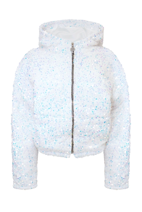 Бомбер - пуховик (куртка) "Гретэль" белый, пайетки мультицвет